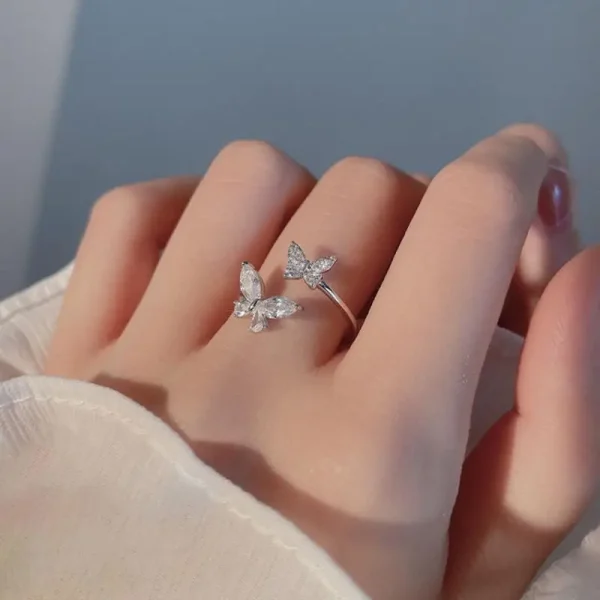 Shiny Cute Crystal Butterfly Zircon Rings for Women