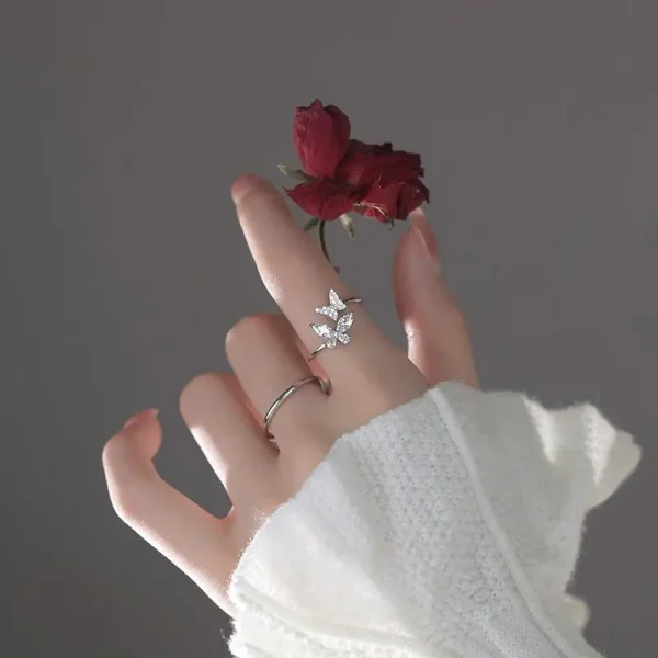Shiny Cute Crystal Butterfly Zircon Rings for Women