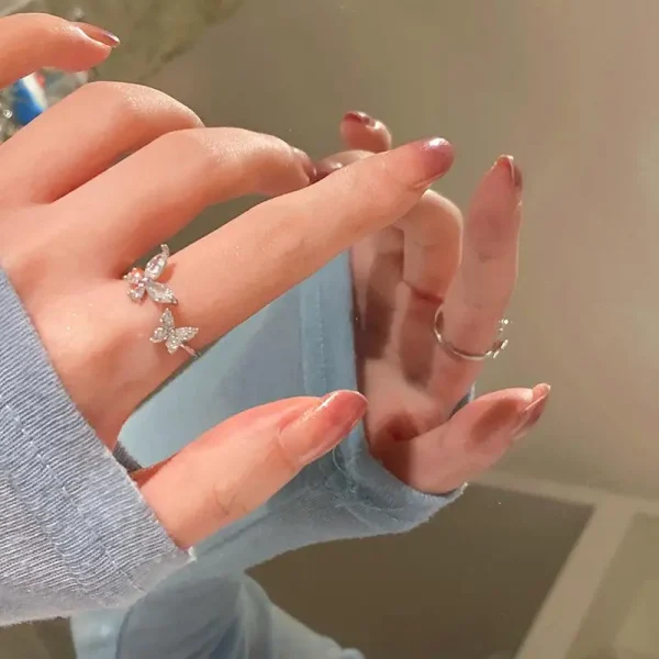 Shiny Cute Crystal Butterfly Zircon Rings for Women