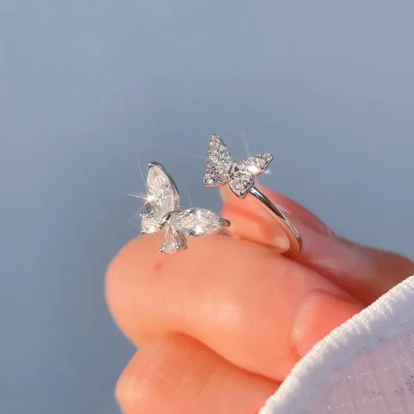 Shiny Cute Crystal Butterfly Zircon Rings for Women