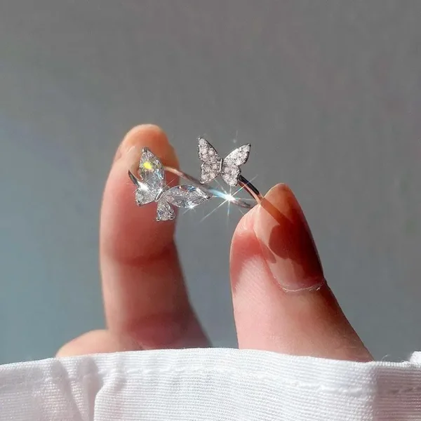 Shiny Cute Crystal Butterfly Zircon Rings for Women