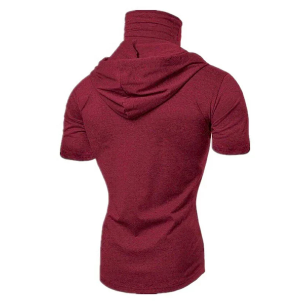 2025 New Mens Gym Thin Hoodie Short Sleeve With Mask T-shirt fashion Casual Splice Large Mask Hoodie motorcycle Cycling tHoode