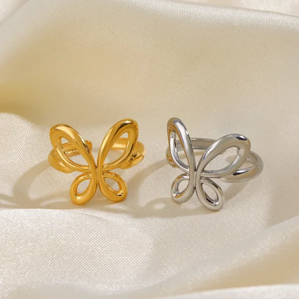 Stainless Steel Cute Butterfly Adjustable Rings for Women