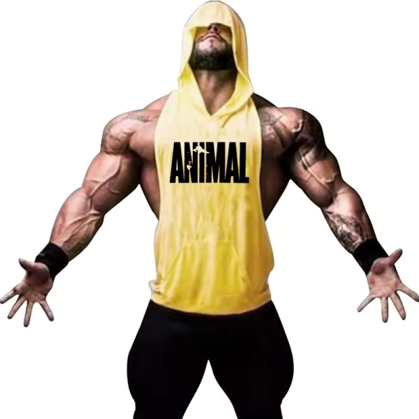 Men Bodybuilding Animal Sleeveless Hooded Tank Tops Muscle Stringer Athletic Fitness Vest Top Summer Hoodies Sportswear Tops
