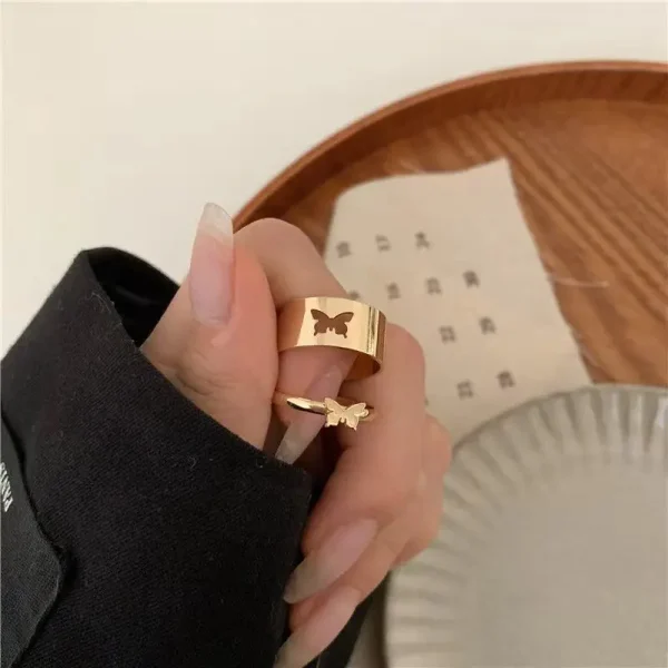 Trendy Vintage Butterfly Rings Set For Women Men Lover Couple Anillo Friendship Engagement Wedding Rock Open Adjustable Jewelry
