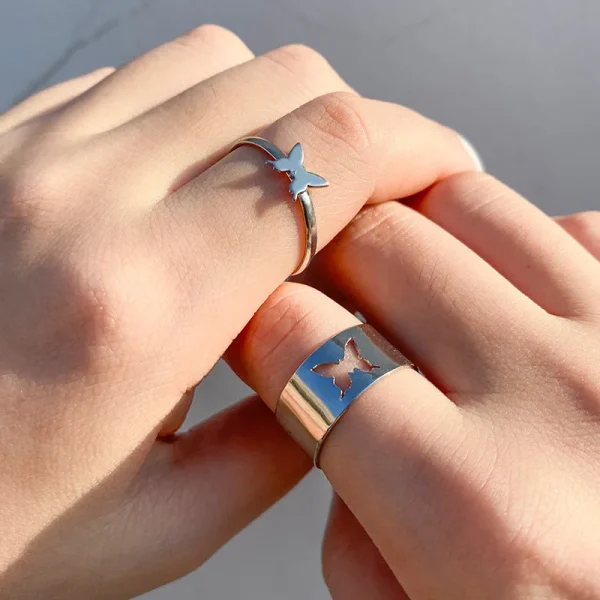 Trendy Vintage Butterfly Rings Set For Women Men Lover Couple Anillo Friendship Engagement Wedding Rock Open Adjustable Jewelry