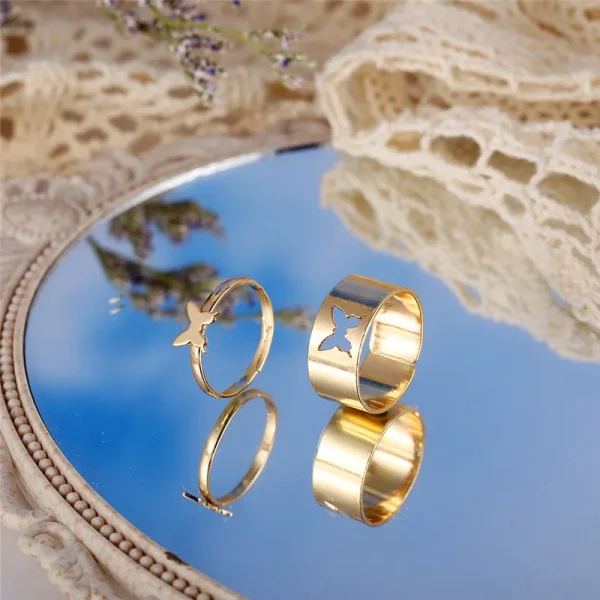 Trendy Vintage Butterfly Rings Set For Women Men Lover Couple Anillo Friendship Engagement Wedding Rock Open Adjustable Jewelry