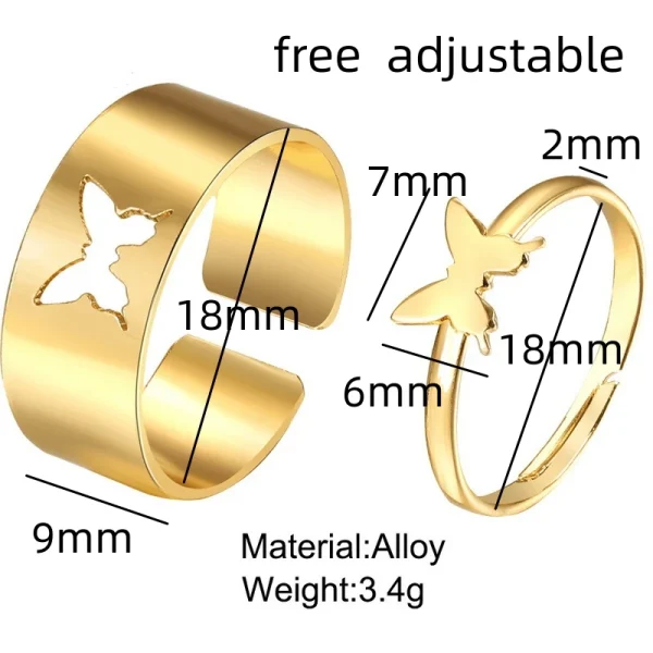 Trendy Vintage Butterfly Rings Set For Women Men Lover Couple Anillo Friendship Engagement Wedding Rock Open Adjustable Jewelry