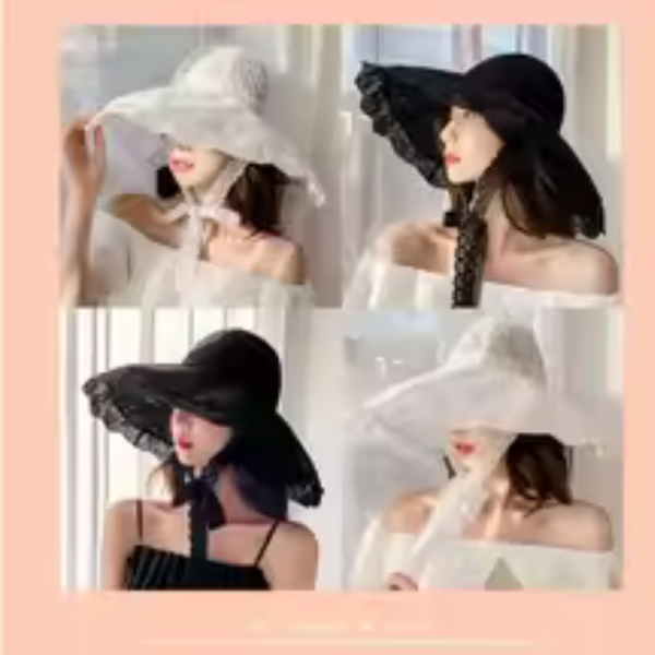 Lace Lace-up Bucket Hat Women Lightweight Windbreak Rope Sunshade Basin Hat Sun Cap Beach Hat
