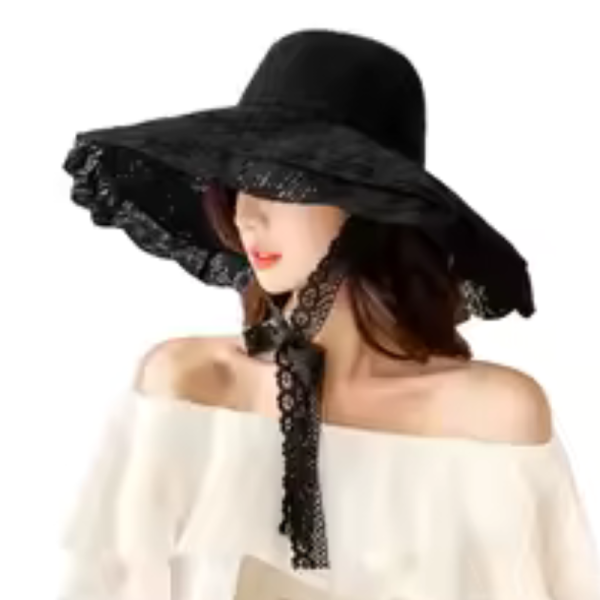 Lace Lace-up Bucket Hat Women Lightweight Windbreak Rope Sunshade Basin Hat Sun Cap Beach Hat