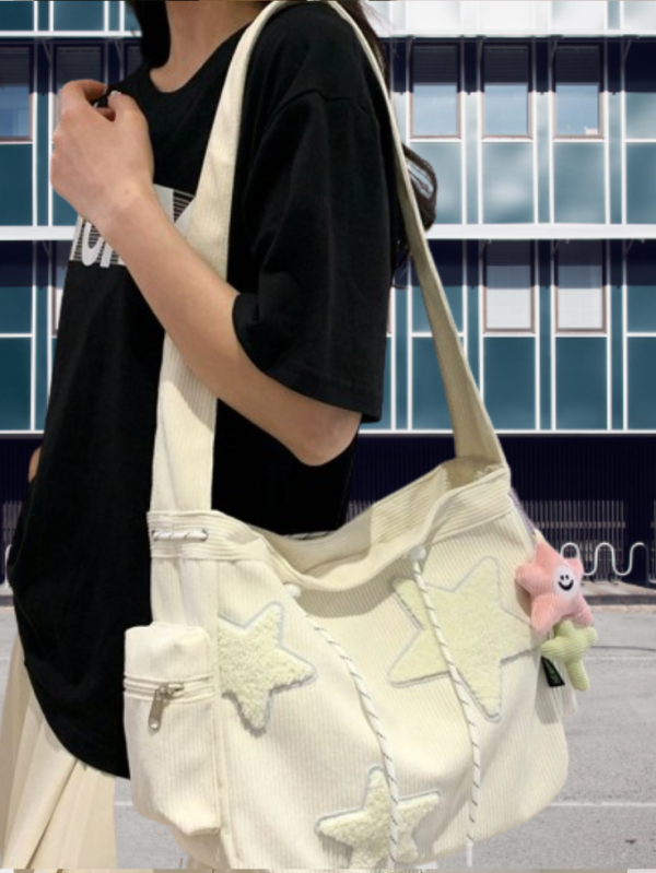1piece Contrast Color Corduroy Shoulder Bag With Star Decorations, price in pakistan