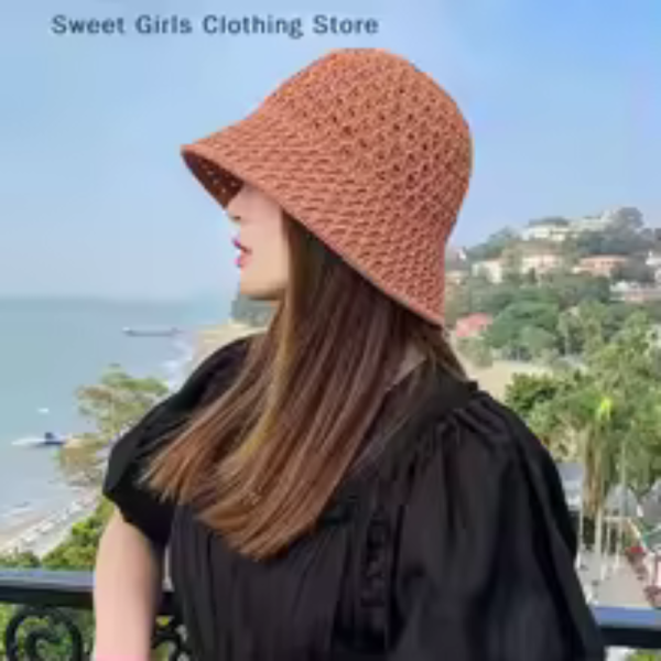 Straw Hat Hand Made Braided Women’s Big Head Cap Fisherman’s Hat Protection Sun Hat Foldable Roll Up Cap Bucket Hat Travel