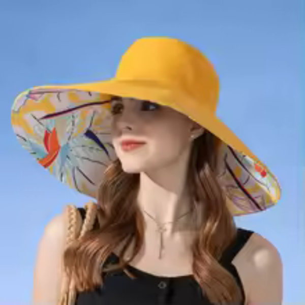 18cm Large Brim Women Sun Hat Luxury Double Sided Wearable Plant Printing Cotton Bucket Cap Light Breathable Summer Top Hat