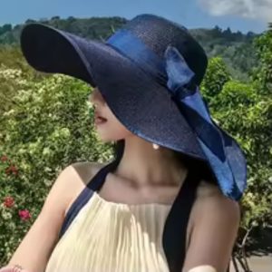 Summer Elegant Beach Sunshade Straw Hat Women&#8217;s Beach Vacation Sunscreen Knitted Hat Beach Bowknot Wide Brim Floppy Panama Hats