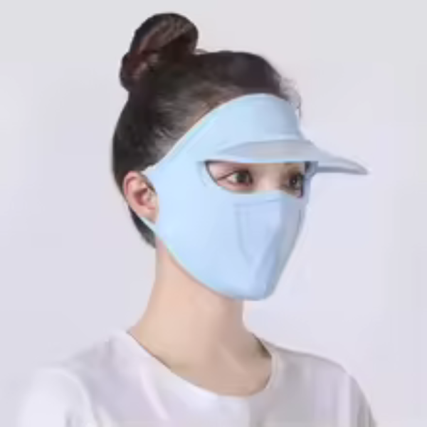 Women Summer Sun Hat with Mesh Breathable Ice Silk Mask Outdoor Worker Anti-UV Full Face Cover Sunscreen Sunshade Cycling Cap