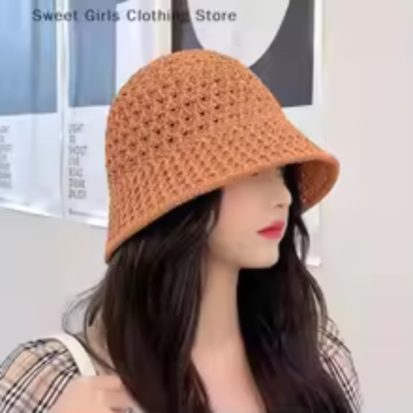 Straw Hat Hand Made Braided Women’s Big Head Cap Fisherman’s Hat Protection Sun Hat Foldable Roll Up Cap Bucket Hat Travel
