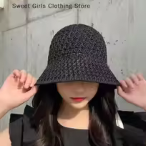 Straw Hat Hand Made Braided Women’s Big Head Cap Fisherman’s Hat Protection Sun Hat Foldable Roll Up Cap Bucket Hat Travel