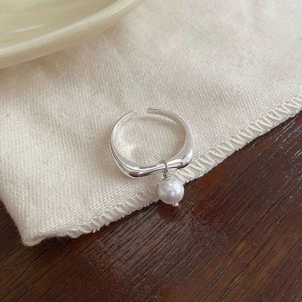 VENTFILLE 925 Sterling Silver Geometry Pearl Irregular Rings For Women Korean Sweet Temperament Jewelry Girls Gift