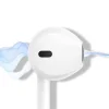 Original Apple wired headphones with USB-C, Lightning, and 3.5mm connectors beside iPhones (3).
