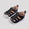 Soft PU leather baby shoes sandals for 0–3 years, white and black colors, perfect for first steps and summer outings (3).