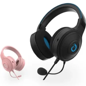 Wired bone conduction gaming headset with mic placed near a PC, PS5 controller, and smartphone (3).