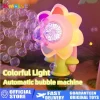 Dancing sunflower-shaped bubble machine blowing bubbles outdoors (2).
