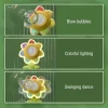 Dancing sunflower-shaped bubble machine blowing bubbles outdoors (3).