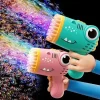 Child playing with a dinosaur-shaped bubble gun shooting bubbles outdoors (1).