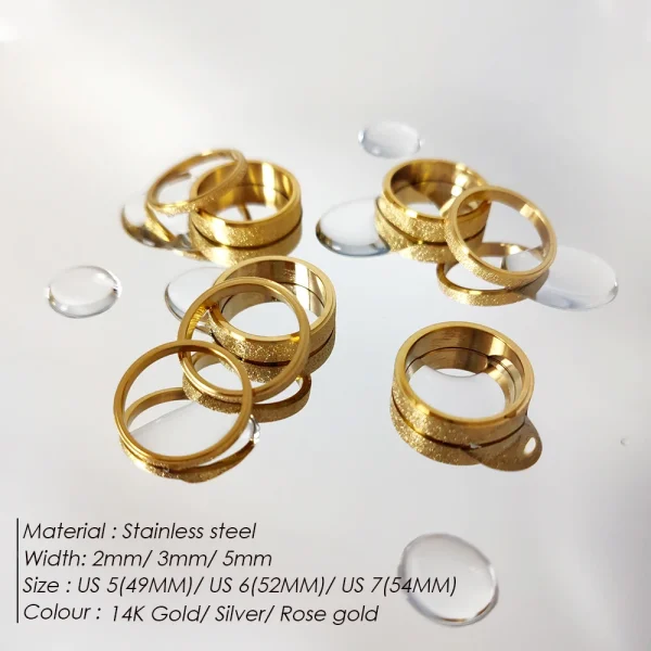 eManco High Quality Simple Scrub Stainless Steel Women ‘s Rings 2/3/5MM Width Gold Color For Girl Jewelry