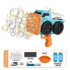 Child playing outside with 2025 electric bubble gun shooting bubbles (1).