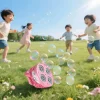 Kids playing outdoors with electric bubble machine and LED lights (3).