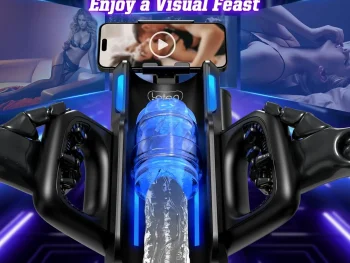 Electric male sex toy with thrusting action and built-in phone holder (3).