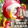 Children playing outside with a colorful bubble machine blowing continuous bubbles (3).
