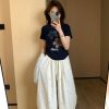 Korean style embroidered wide leg pants for women in summer outdoor setting (2).