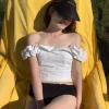 Korean one shoulder lace floral top for summer fashion (2)