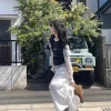 Woman wearing a Korean spring 3-piece floral T-shirt outfit with layered modest design (2)