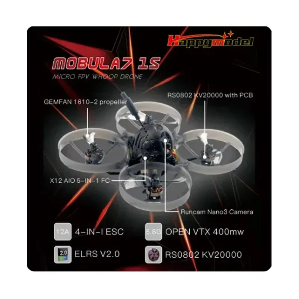 Happymodel Mobula7 1S Micro FPV Drone – Built-in Nano3 FC & ELRS RX