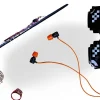 Orange LUDOS Ultra USB-C headphones with magnetic earbuds shown beside iPhone and Samsung device (3).