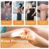 Wireless heated knee massager in use, showing adjustable fit and heat settings for pain relief (1).