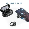 Wireless sport Bluetooth earbuds with LED case resting on a gym bench, designed for workouts and running (1).