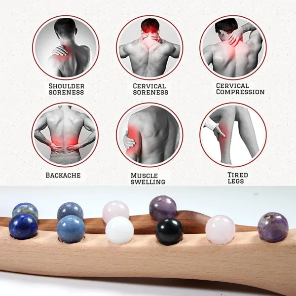 Wood Massage Stick with Jade Beads for Gua Sha & Body Scraping