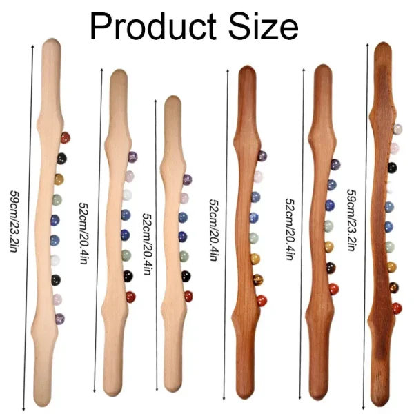 Wood Massage Stick with Jade Beads for Gua Sha & Body Scraping