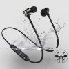 XT11 wireless neckband Bluetooth earphones with magnetic earbuds resting on a gym bag (1).